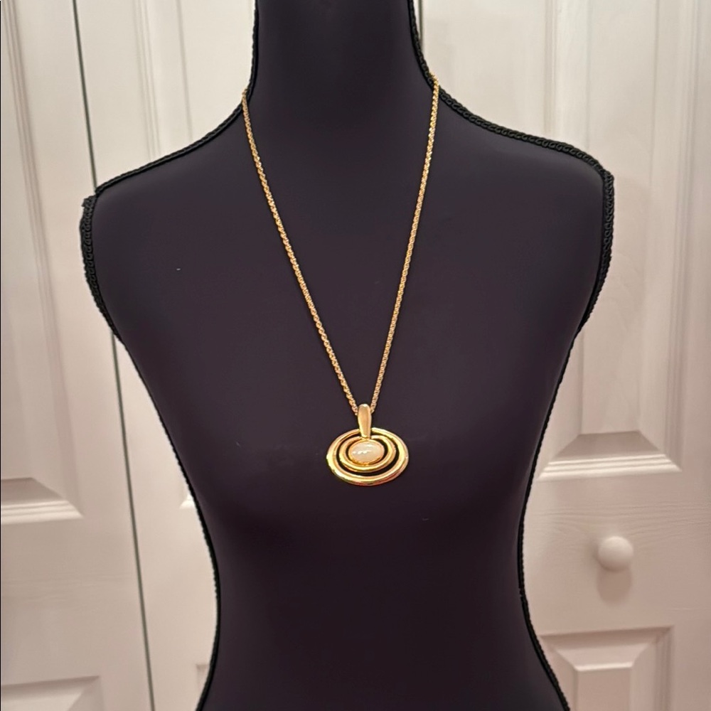 Gold Tone Statement Necklace with Intricate Pendant